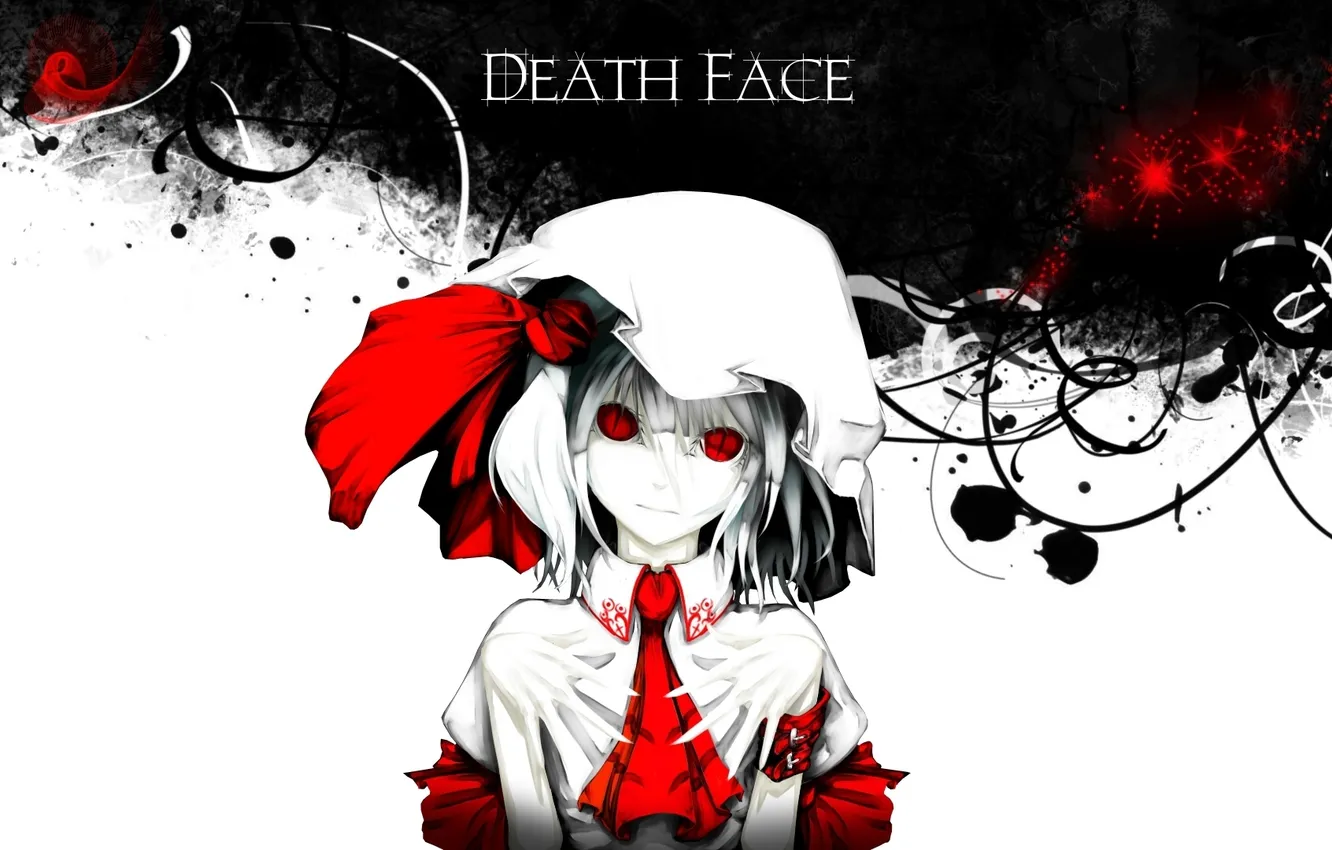 Photo wallpaper girl, anime, dress, red eyes, cap, touhou, short hair, looking at the viewer