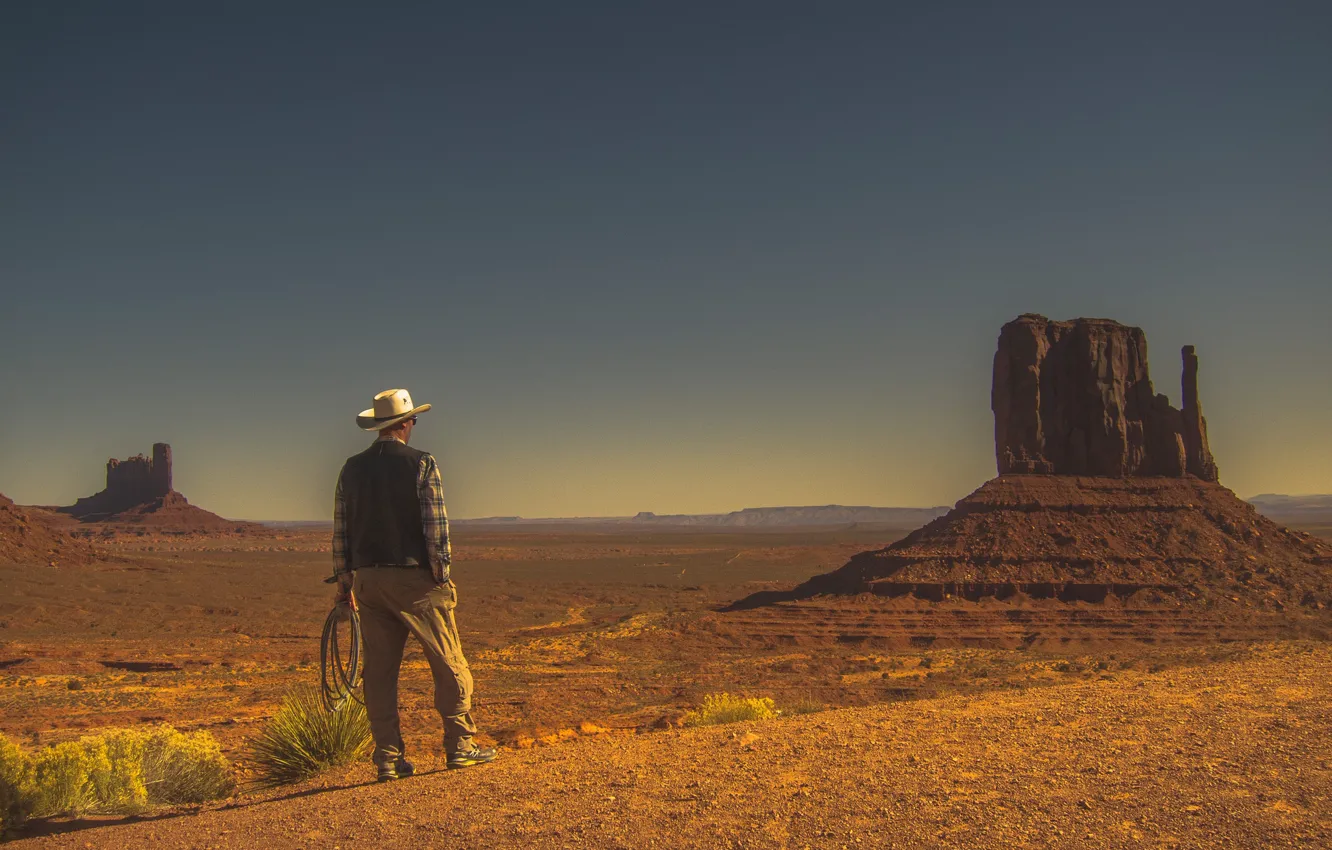 Photo wallpaper desert, Monument Valley, cowboy, dry