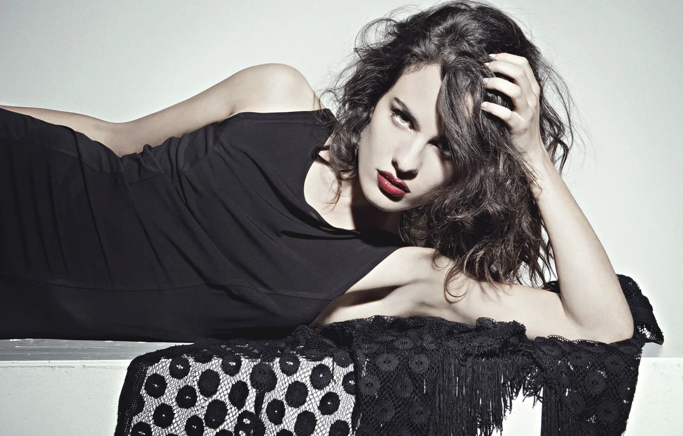 Photo wallpaper look, girl, actress, brunette, lies, cute, Celine Reymond, Celine Raymond