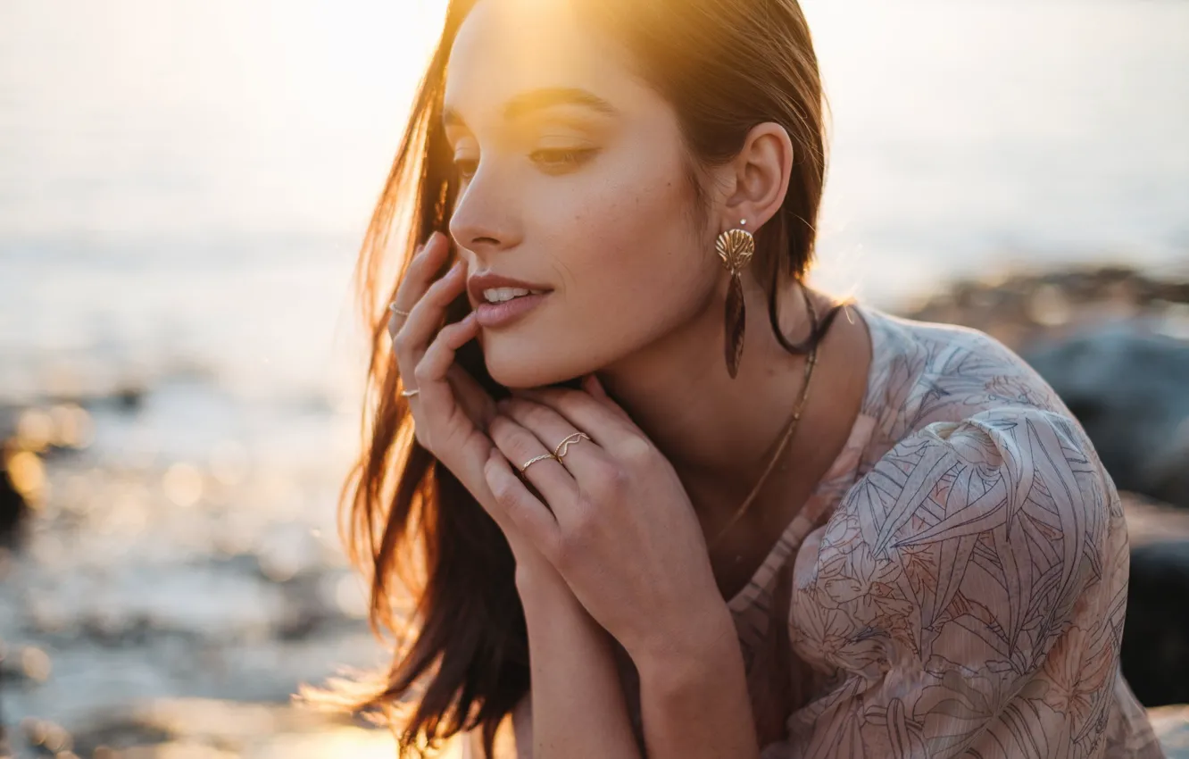 Photo wallpaper girl, mood, portrait, hands, licr