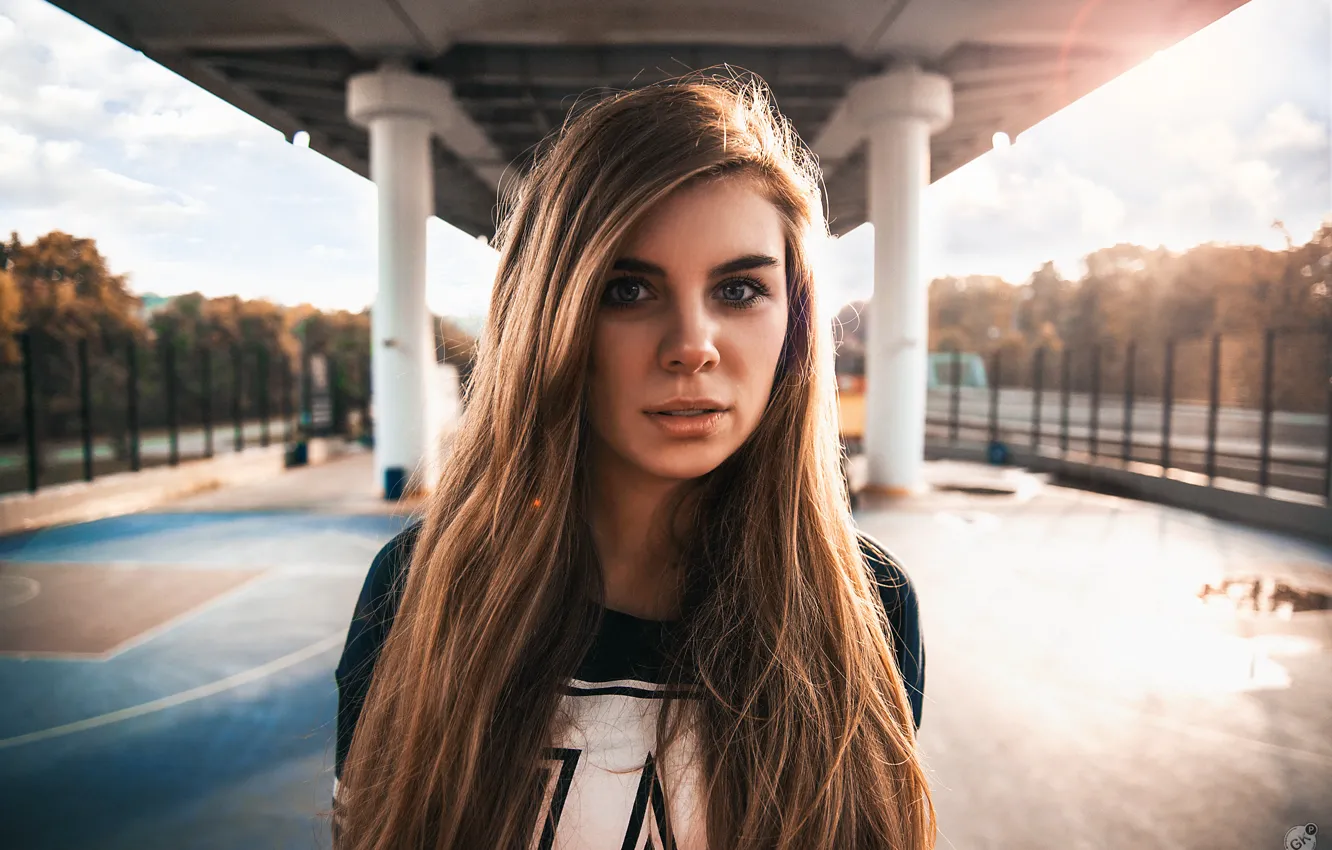 Photo wallpaper girl, the sun, street, portrait, Playground