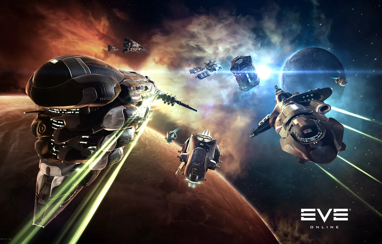 Photo wallpaper nebula, planet, Space, space, battle, spaceship, eve online, battle