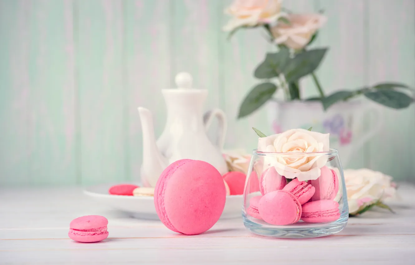 Photo wallpaper flowers, roses, cake, dessert, pink, flowers, sweet, sweet