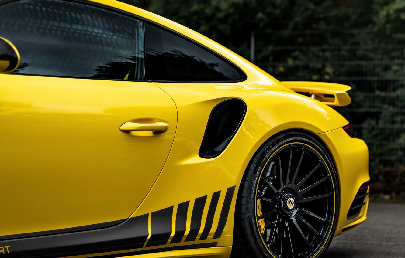 Photo wallpaper yellow, coupe, 911, Porsche, the rear part, 991, Manhart, 911 Turbo S