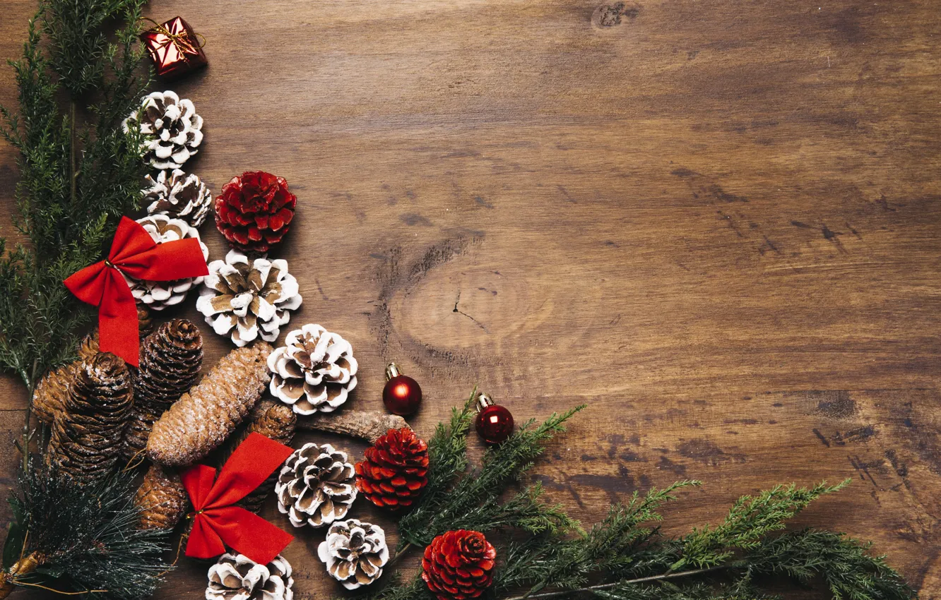 Photo wallpaper holiday, toy, new year, fir-tree branches