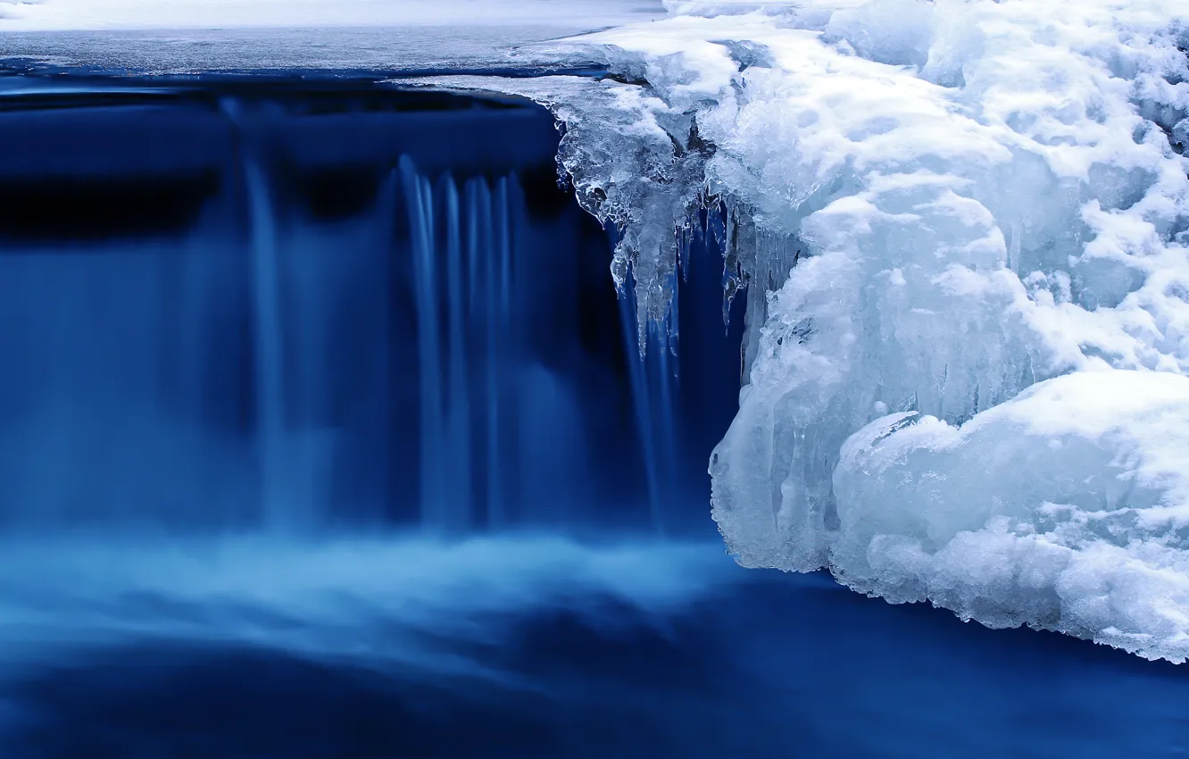 Photo wallpaper cold, ice, winter, snow, nature, river, waterfall