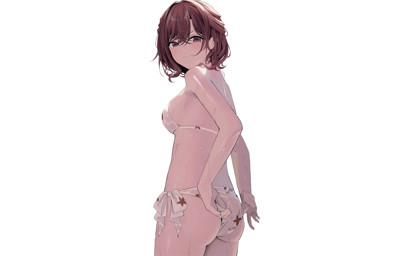 Photo wallpaper girl, sexy, ass, wet, cleavage, brown hair, brown eyes, boobs