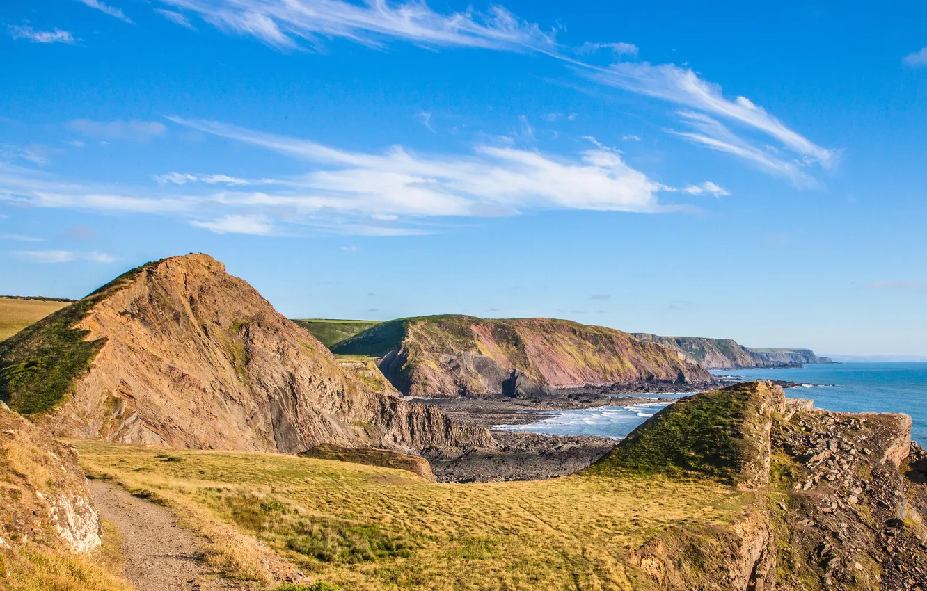 Photo wallpaper sea, the sky, rocks, England, Devonshire