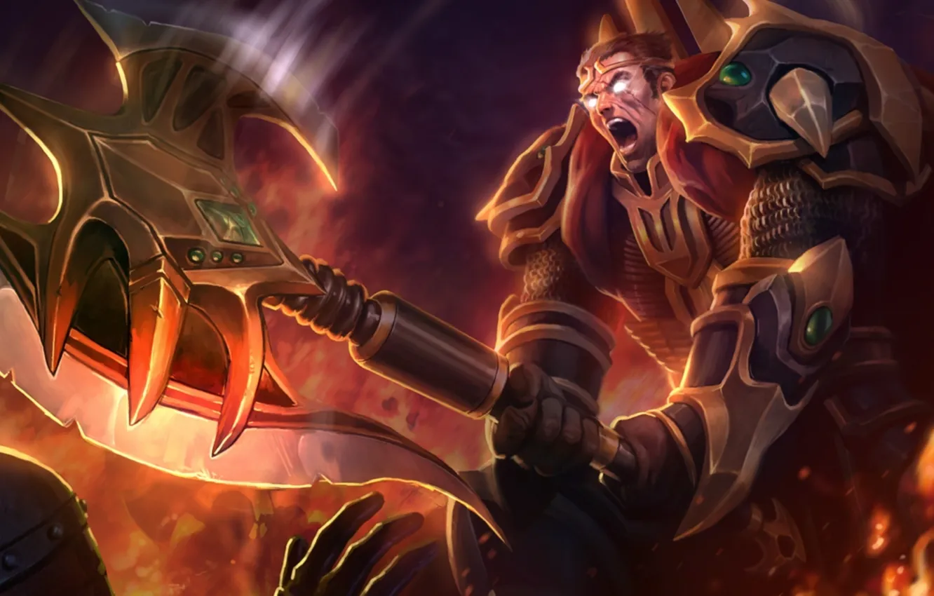 Photo wallpaper gold, blood, army, armor, power, battle, male, axe