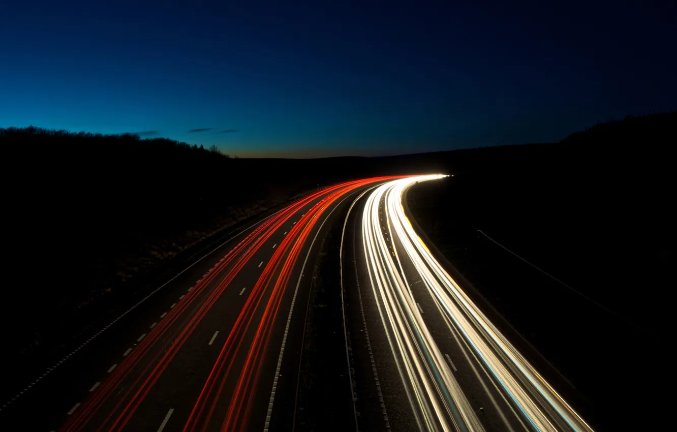 Photo wallpaper road, light, landscape, night, photo, view