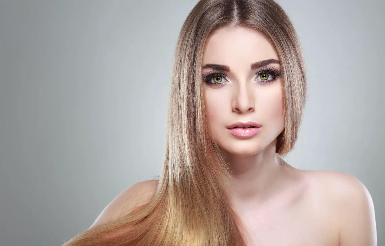 Photo wallpaper look, girl, eyelashes, background, blonde, green eyes