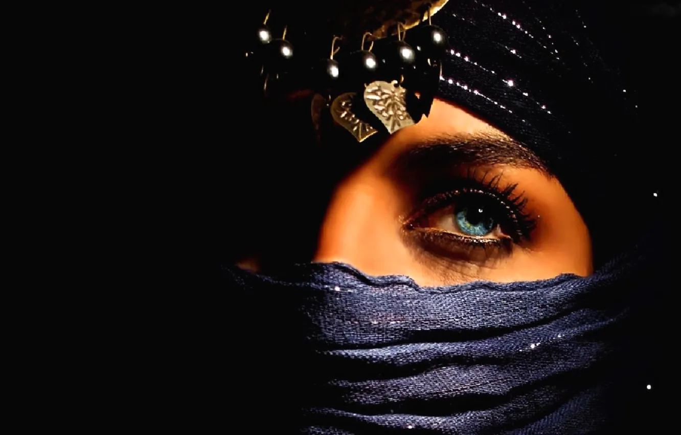 Photo wallpaper eyes, girl, decoration, East, shawl