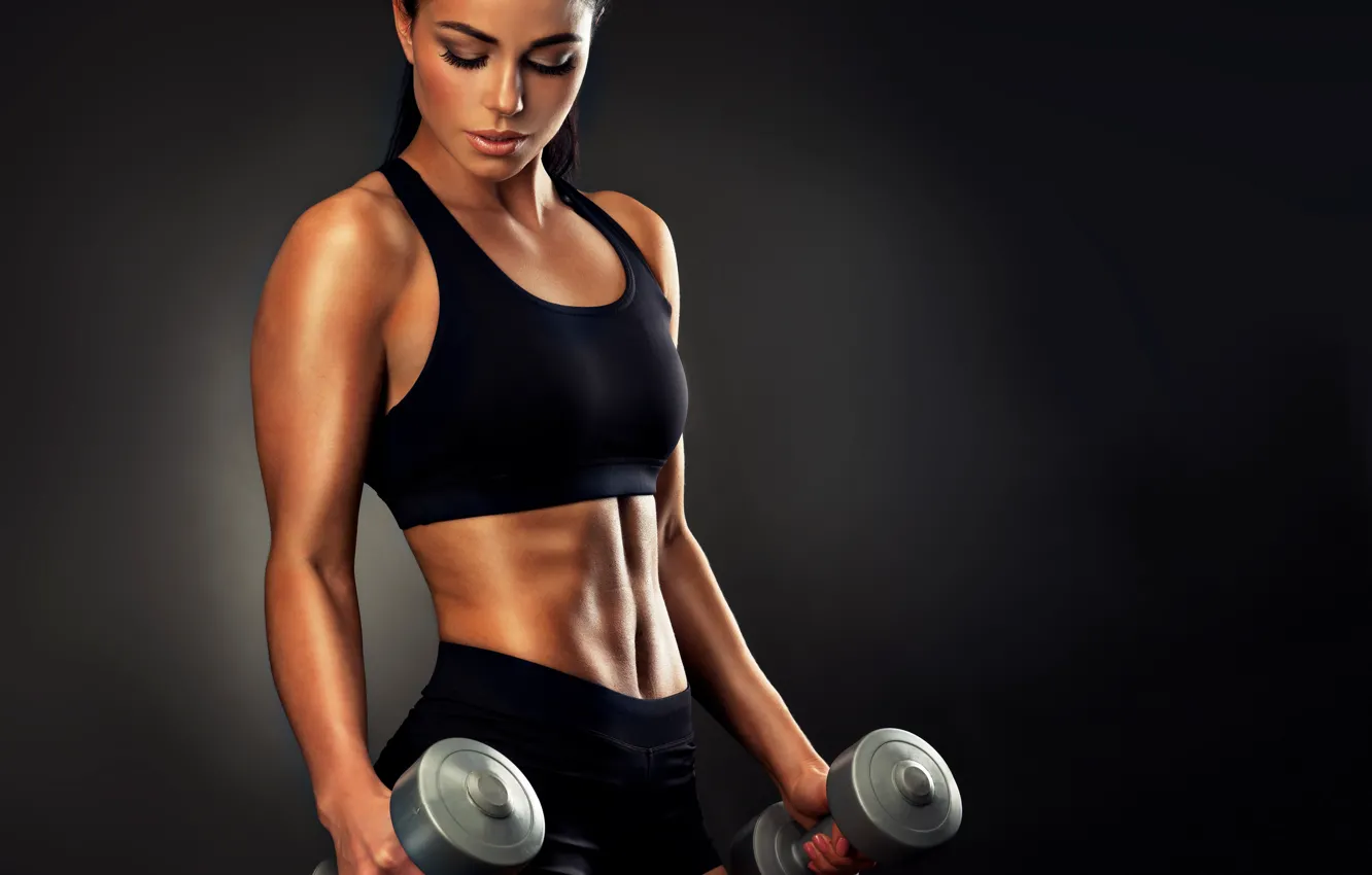 Photo wallpaper background, model, form, dumbbells, Fitness