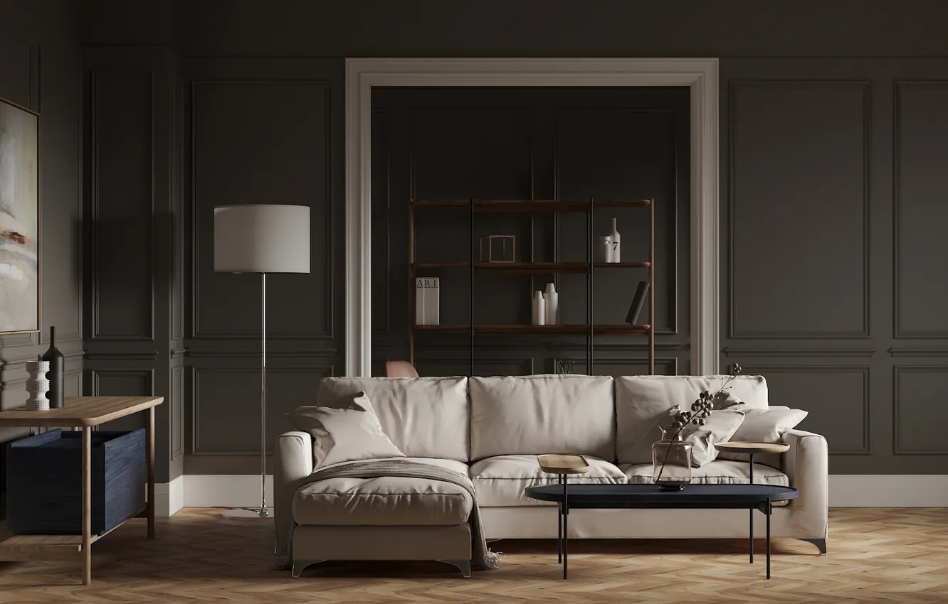 Photo wallpaper design, style, room, interior, sofa, living room