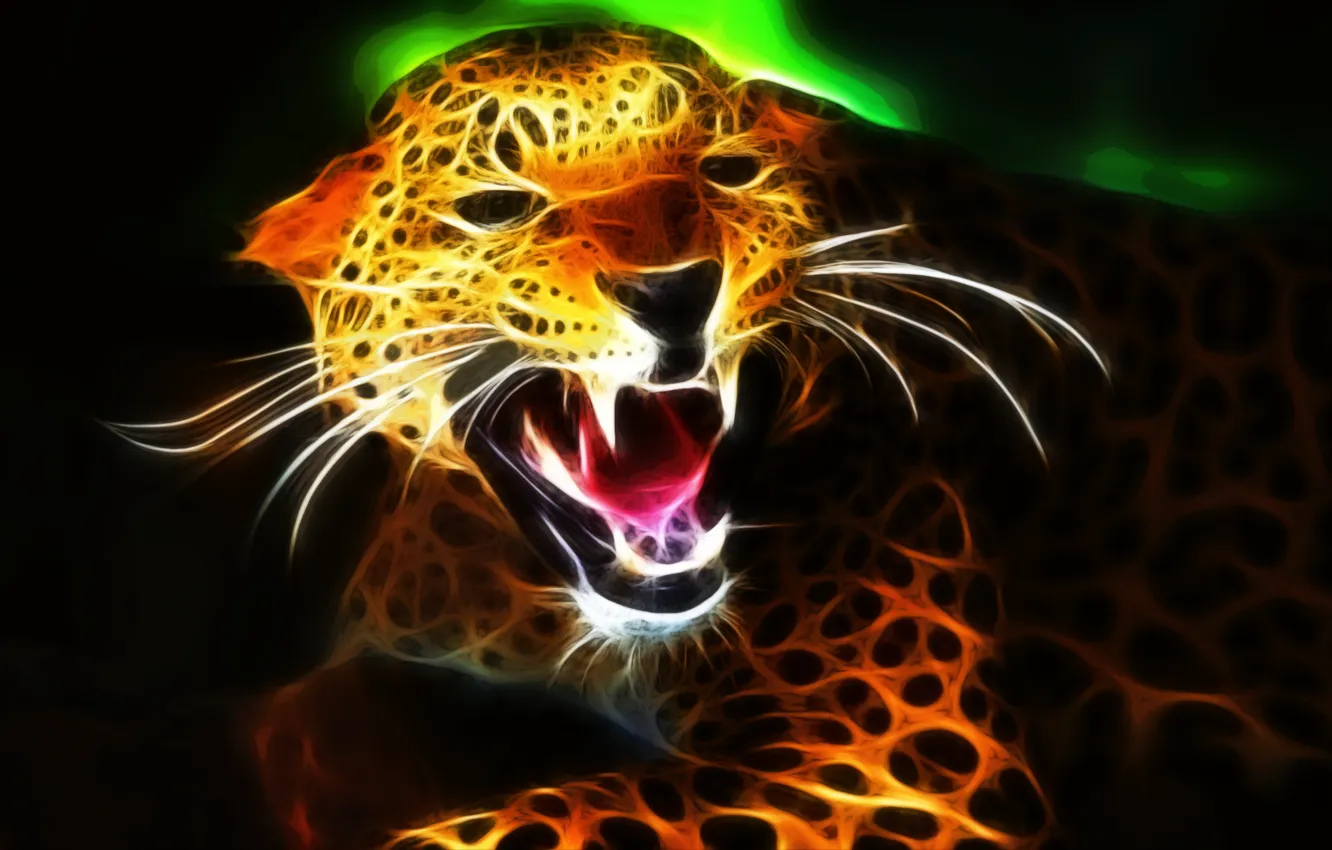 Photo wallpaper Jaguar, Fractal, fractal art, felin