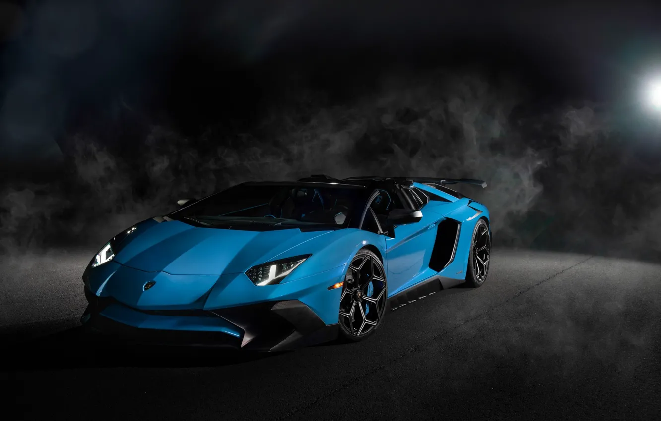 Photo wallpaper Lamborghini, Blue, Smoke, Aventador, Cabrio, VAG