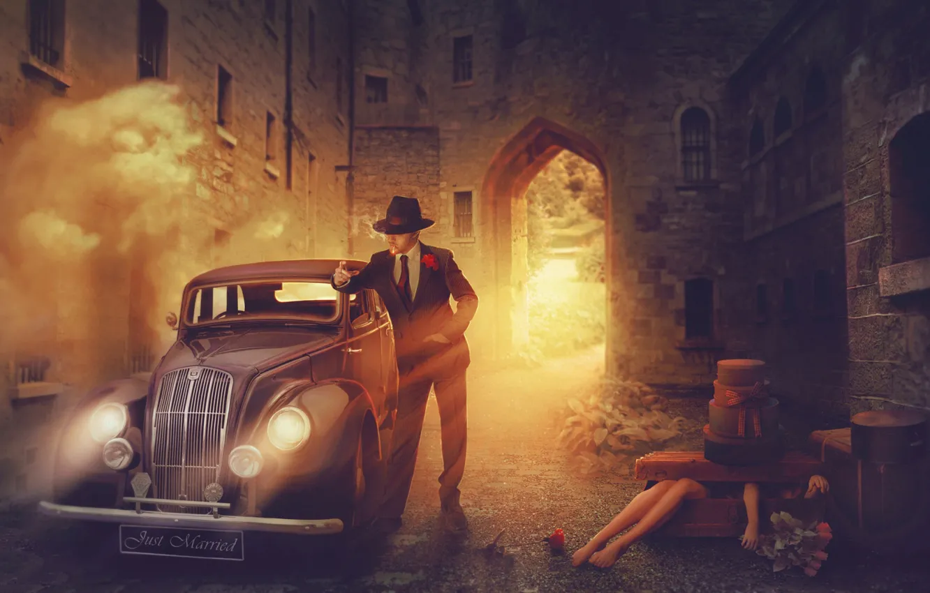 Photo wallpaper machine, girl, male, mafia