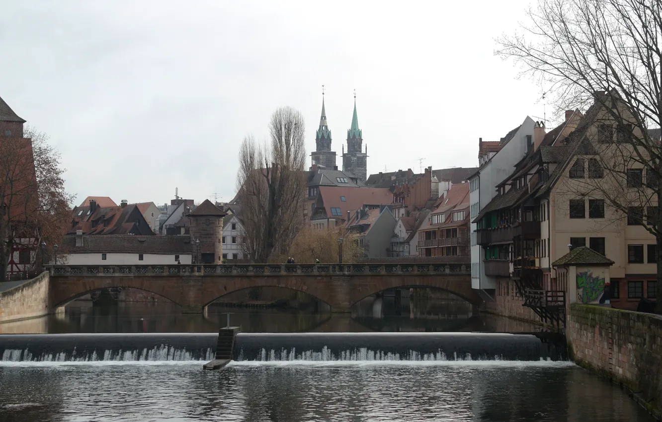 Photo wallpaper bridge, river, home, Germany, Bayern, Nuremberg