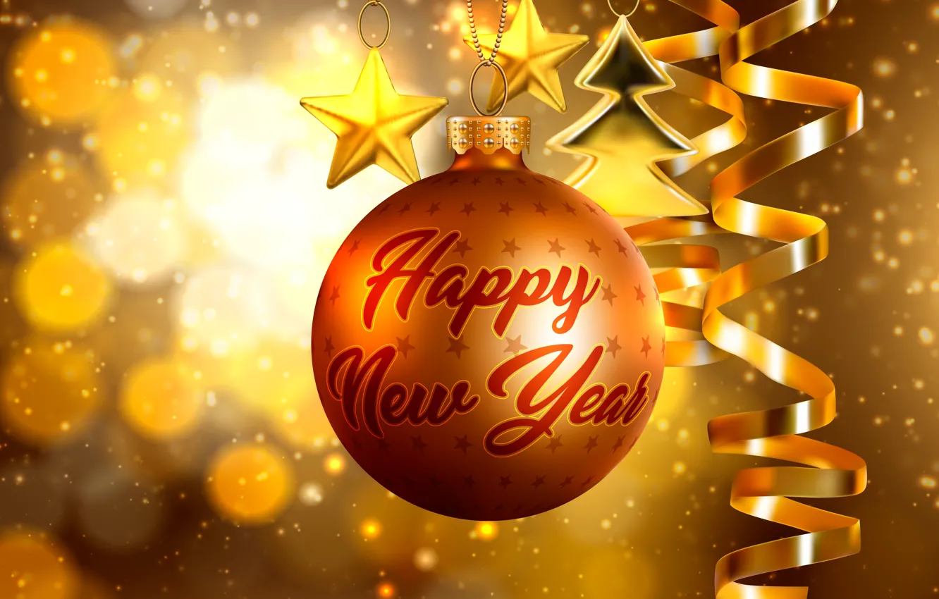 Photo wallpaper decoration, glare, background, holiday, the inscription, balls, toy, new year