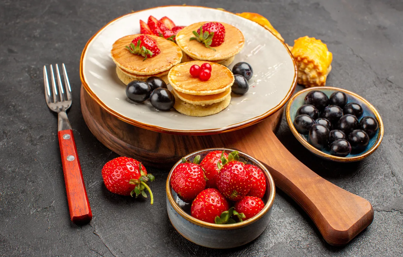 Photo wallpaper berries, strawberry, plug, dessert, pancakes, pancake