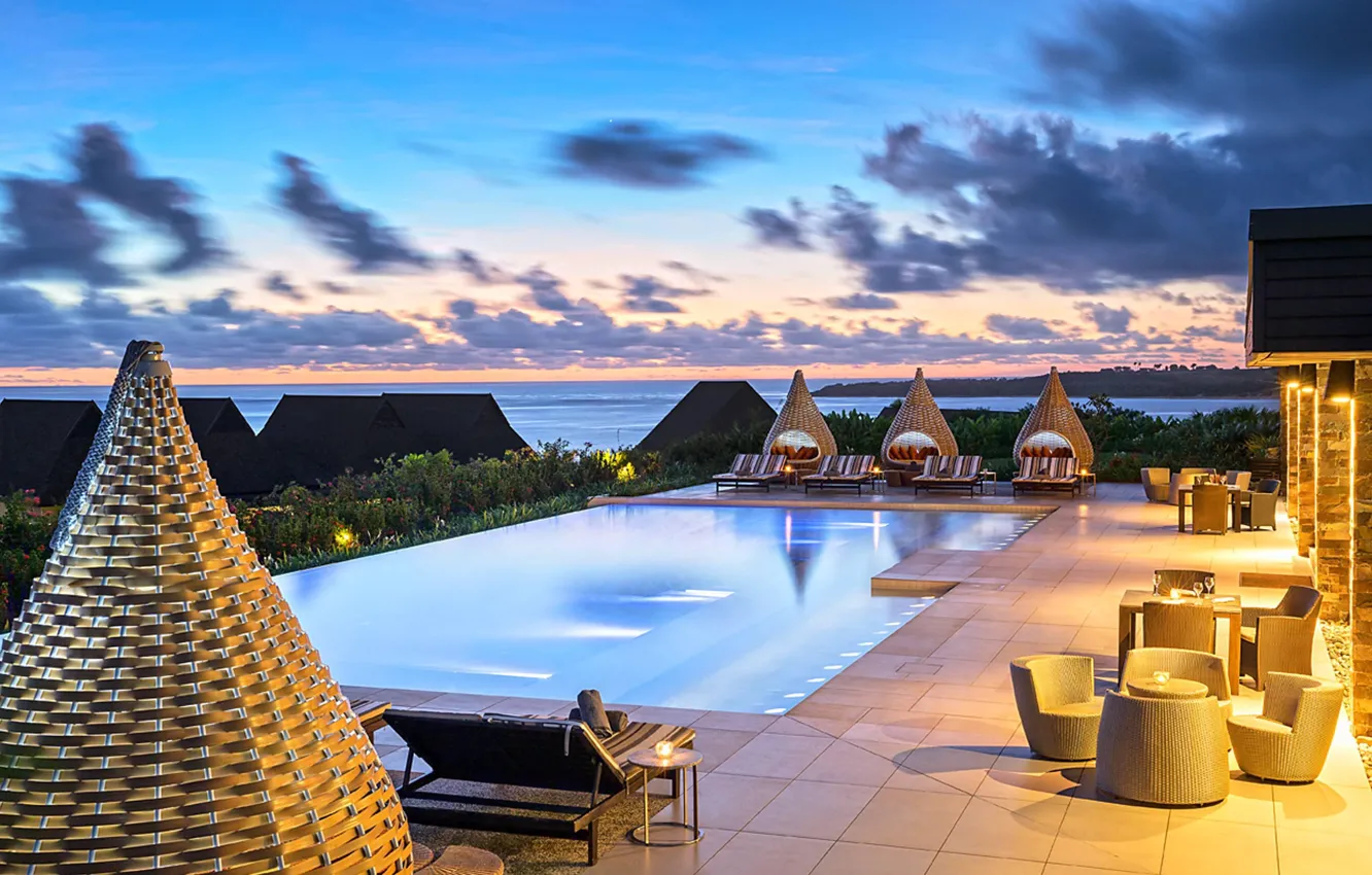 Photo wallpaper the ocean, Villa, the evening, pool