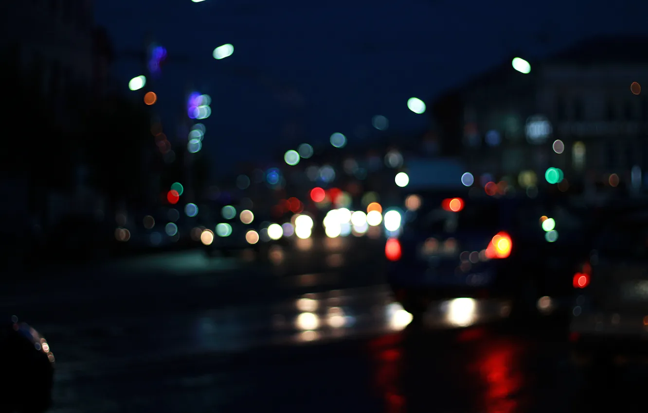 Photo wallpaper night, rain, the darkness, blur, lights