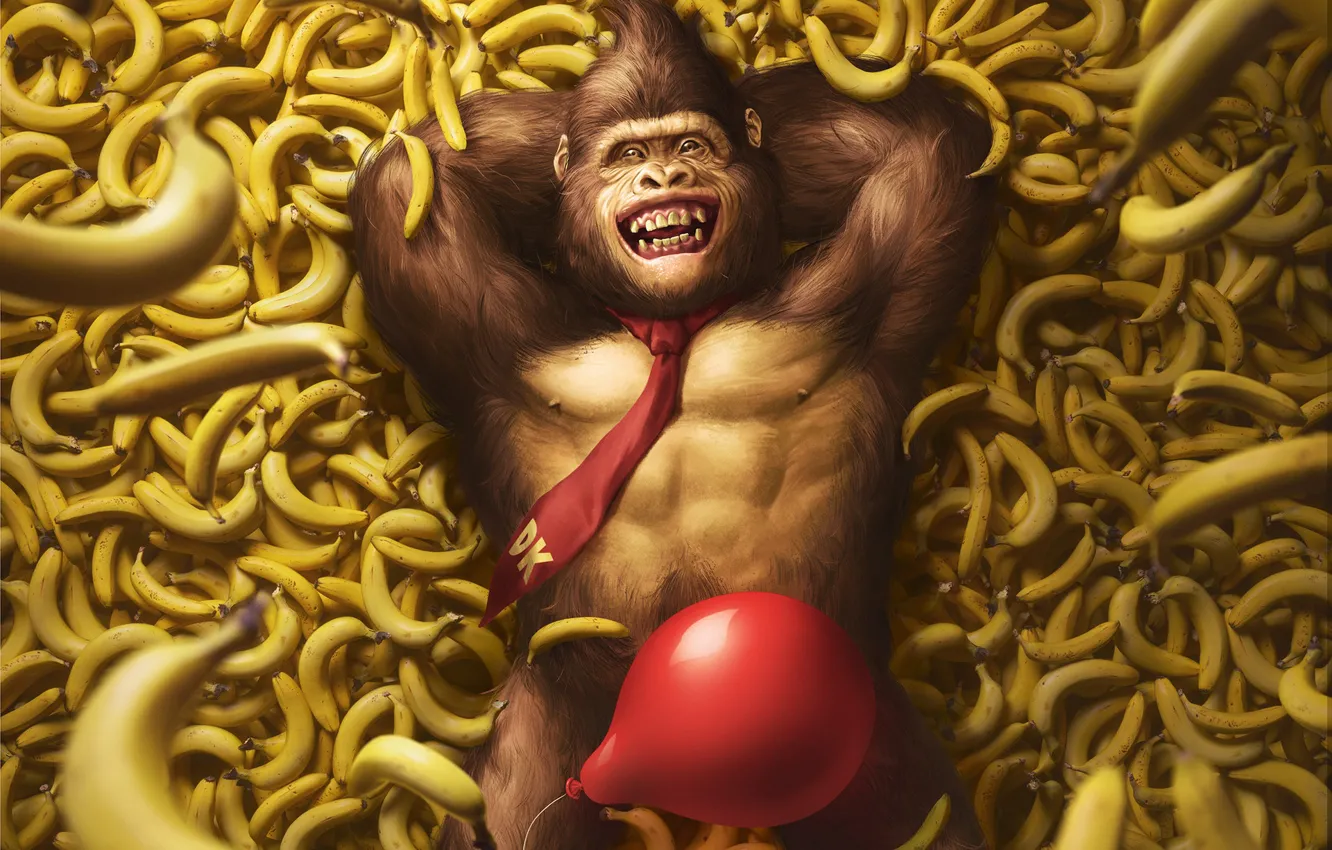 Photo wallpaper The game, Ball, Bananas, Art, Art, Nintendo, Illustration, Donkey Kong