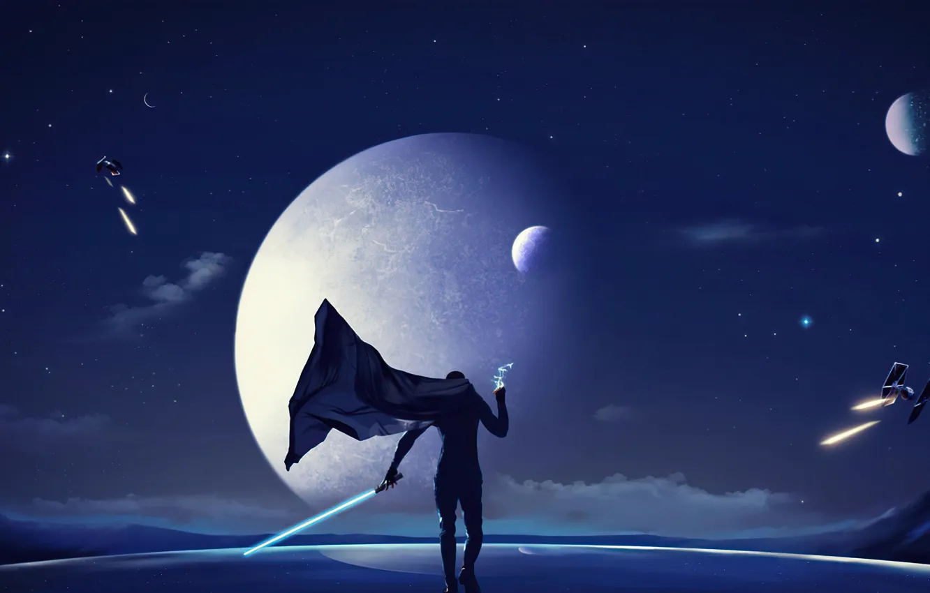 Photo wallpaper fantasy, man, planets, Explorer