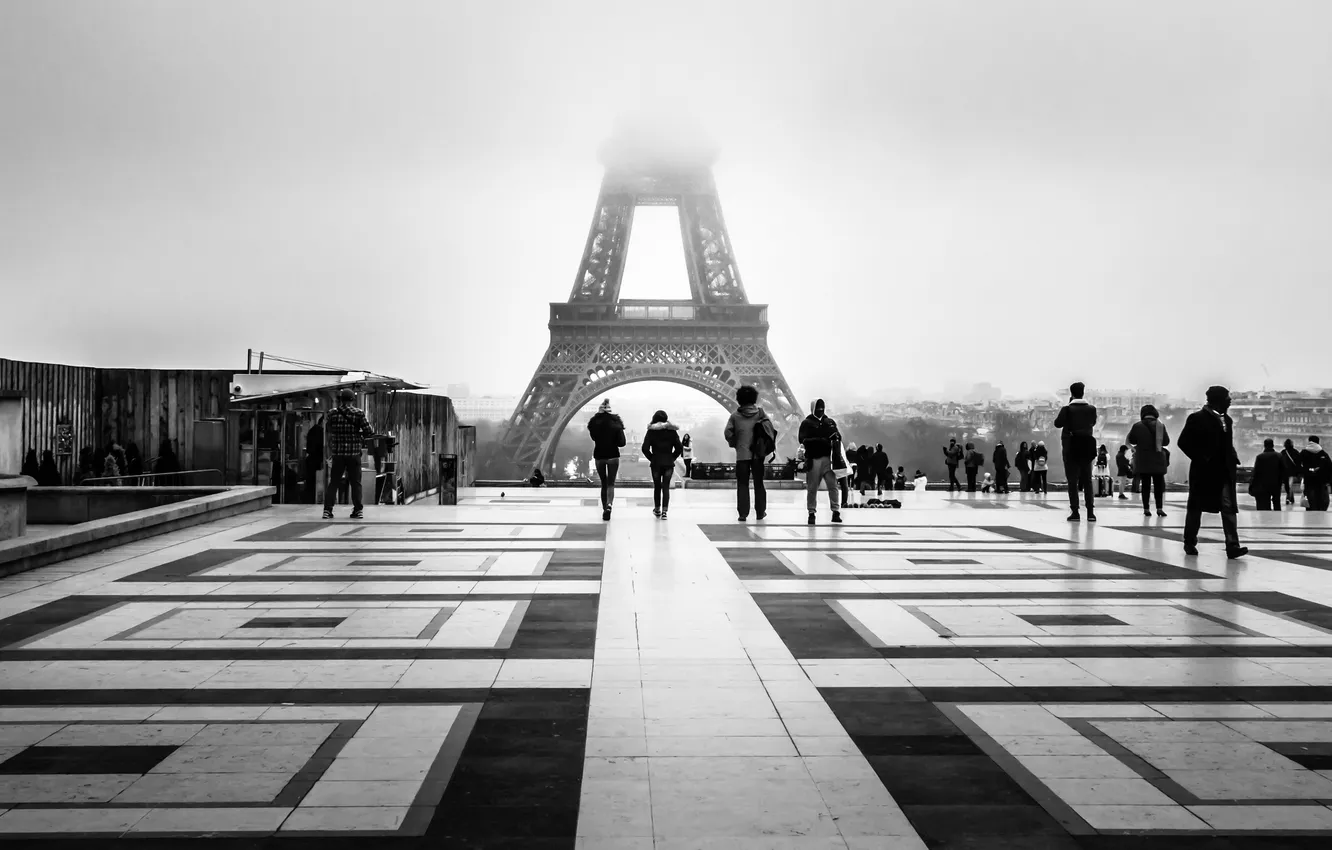 Photo wallpaper France, Paris, black and white, Eiffel tower, monochrome