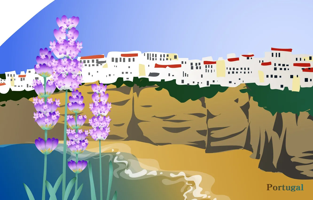 Photo wallpaper sea, flowers, the city, travel, rocks, Portugal, tourism, country