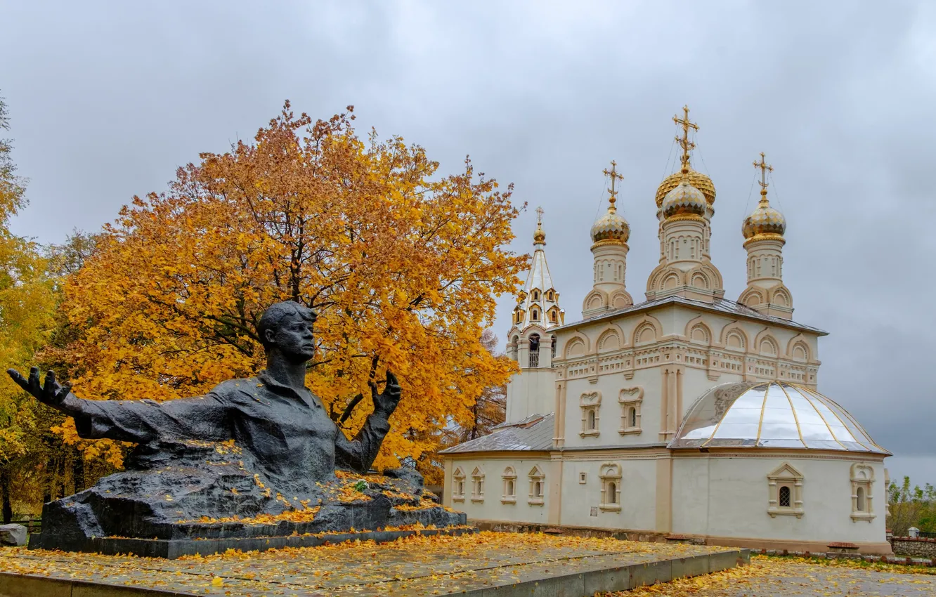 Photo wallpaper autumn, monument, Church, Russia, Ryazan, Church of the Transfiguration of our Saviour on Yar, Monument …