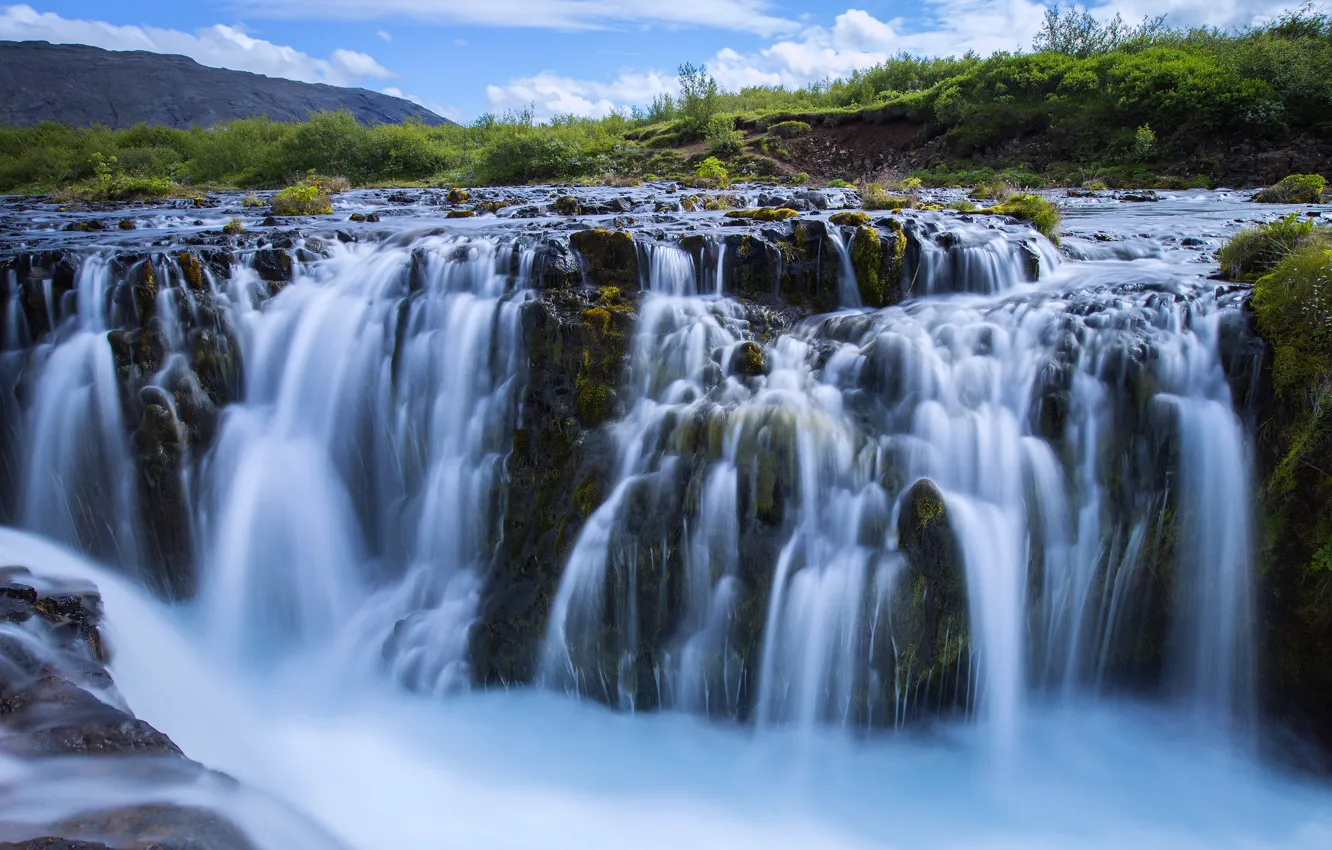 Photo wallpaper rocks, waterfall, stream