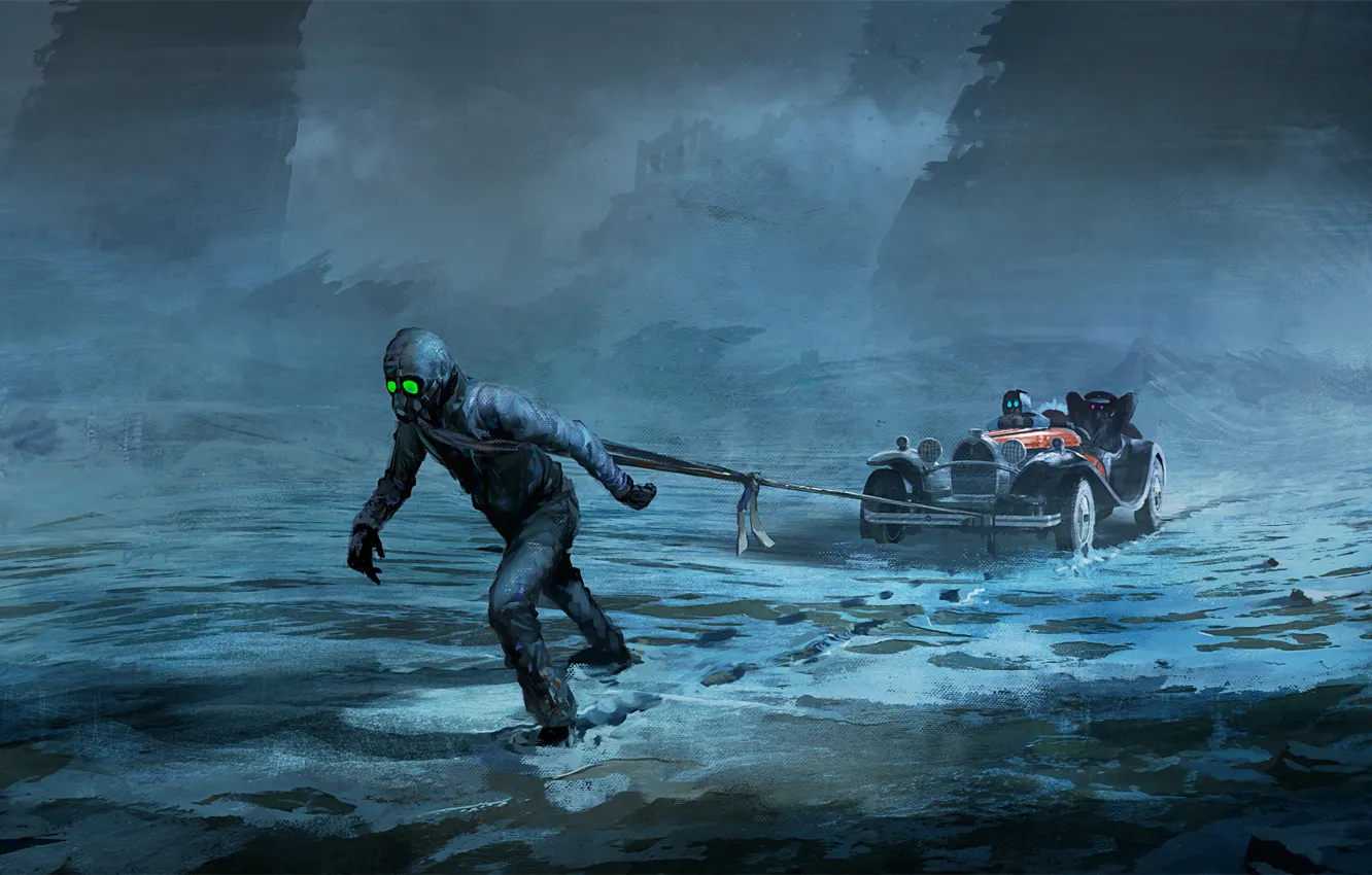 Photo wallpaper winter, machine, snow, people, mask, postapokalipsis, romantically apocalyptic, alexiuss