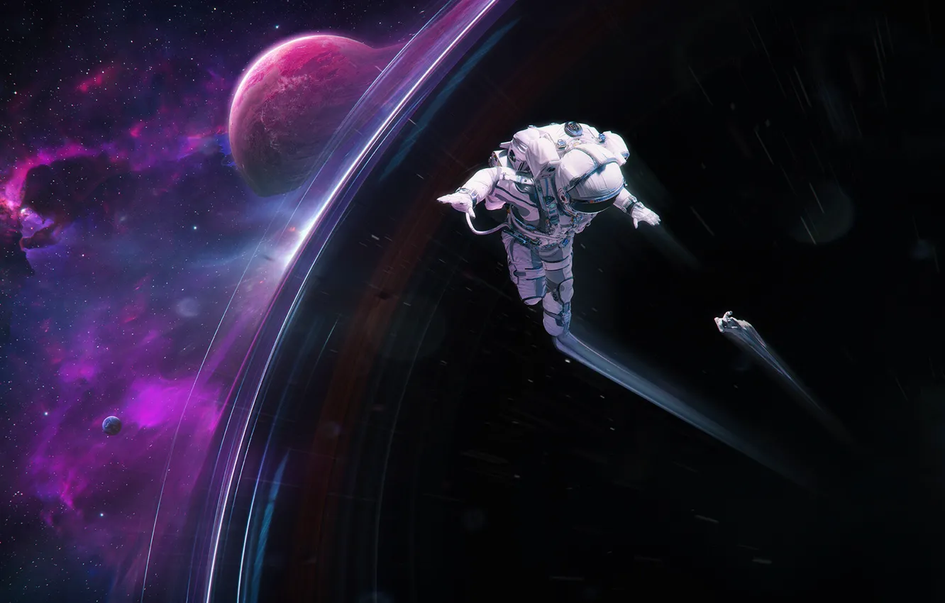 Photo wallpaper space, stars, nebula, style, fiction, planet, satellite, astronaut