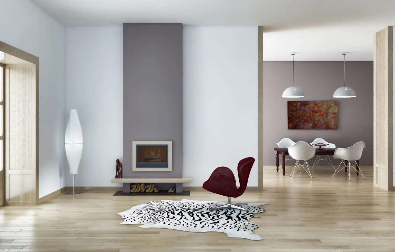 Photo wallpaper table, room, picture, chair, the door, chair, Mat, fireplace