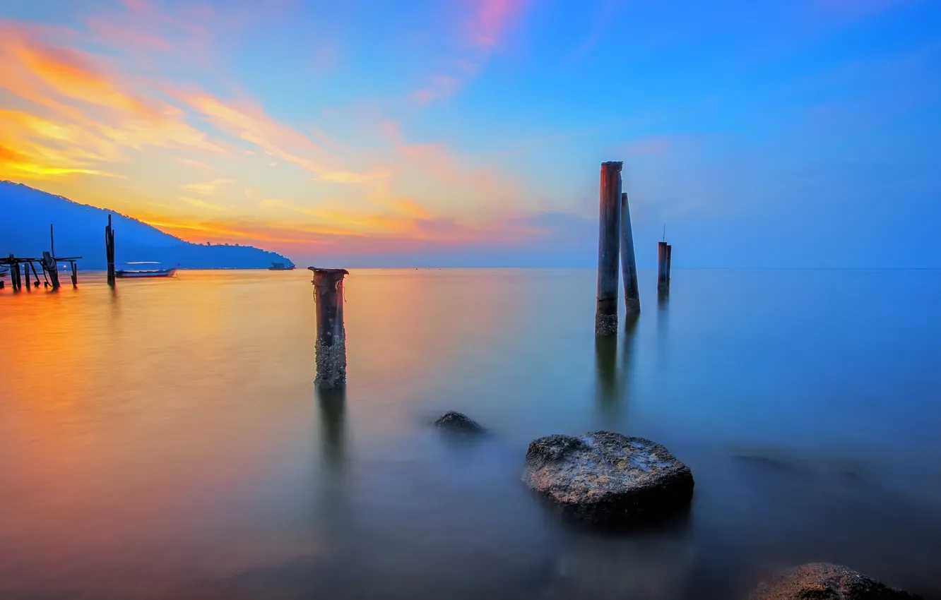 Photo wallpaper sea, the sky, clouds, mountains, stones