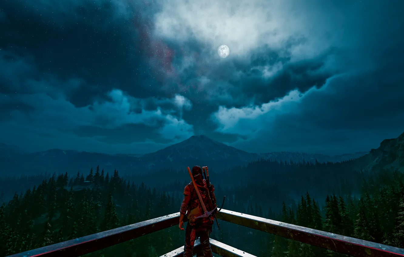 Photo wallpaper night, weapons, the moon, guy, Days Gone