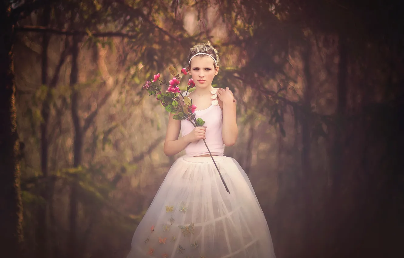 Photo wallpaper look, flowers, girl