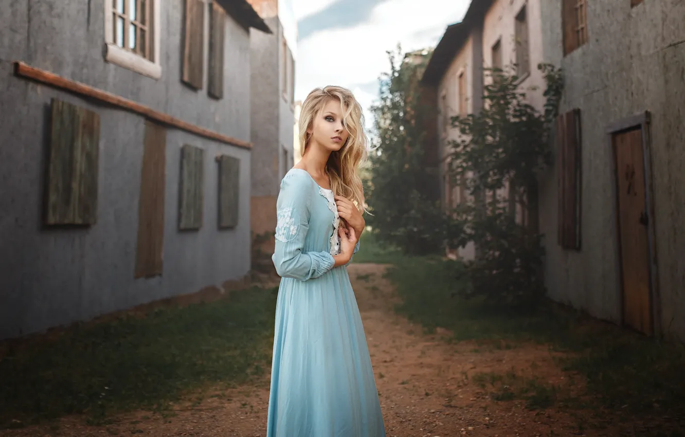 Photo wallpaper girl, home, dress, blonde, Alisa Tarasenko