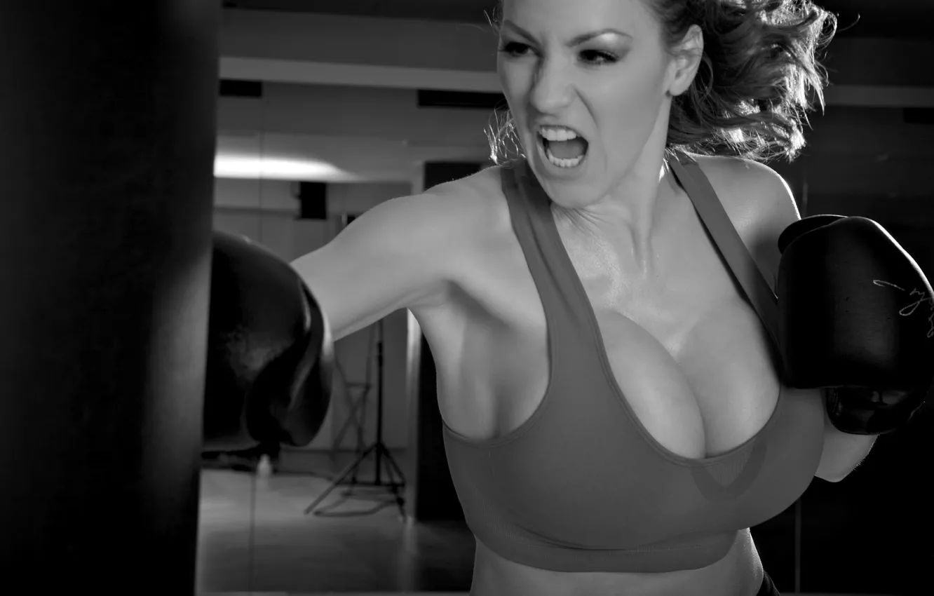 Photo wallpaper anger, sport, Boxing, blow, gloves, box, pear, big Breasts
