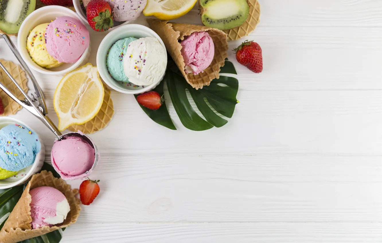 Photo wallpaper berries, ice cream, citrus