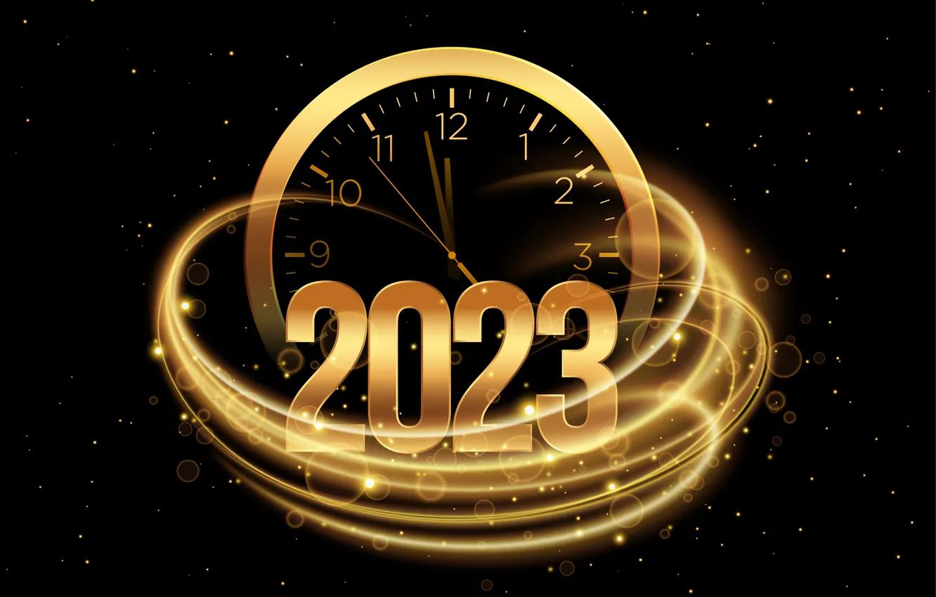 Photo wallpaper stars, line, lights, watch, new year, figures, black background, date