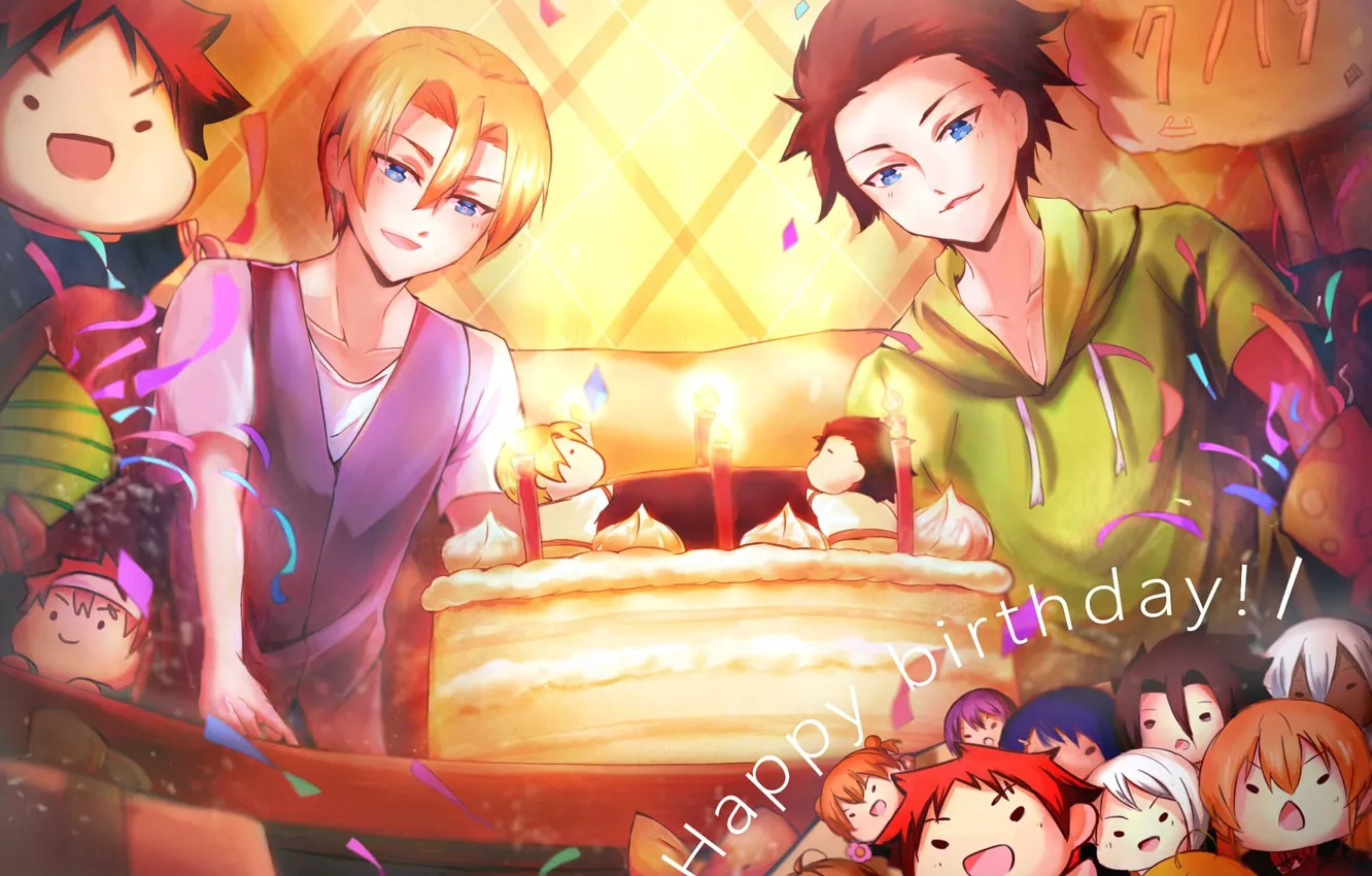 Photo wallpaper birthday, candles, guys, brothers, In the search for the divine recipe, Shokugeki No Soma