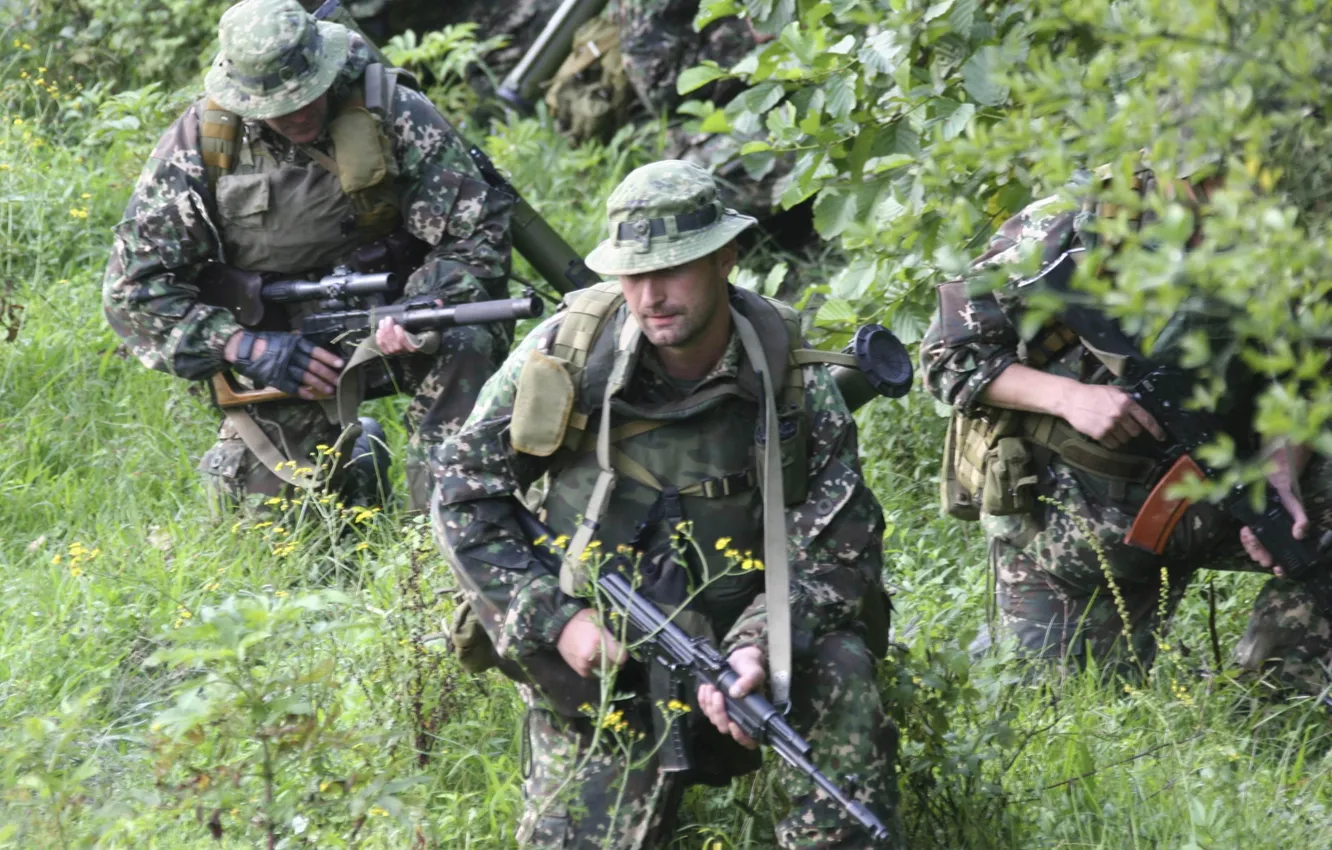 Photo wallpaper Soldiers, grenade launcher, special forces, AK-74, intelligence, VSS Vintorez, Zelenka