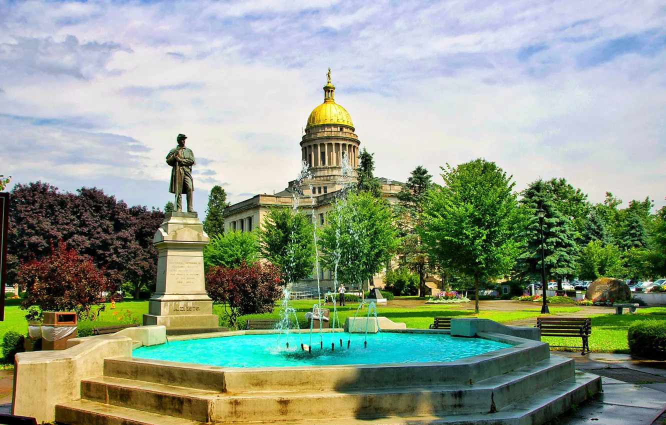 Photo wallpaper summer, Park, monument, fountain, temple, USA, New Jersey, fountains