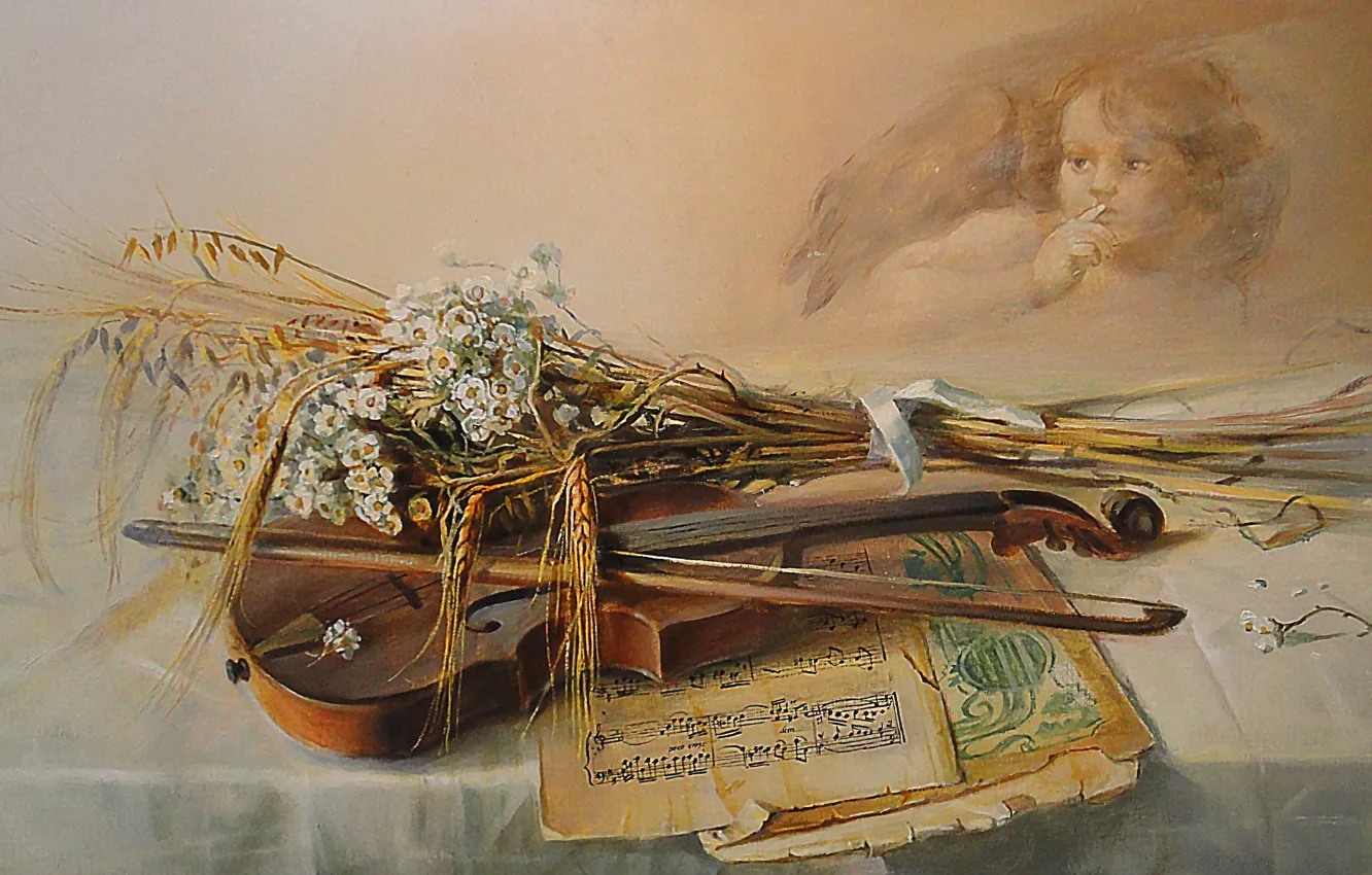 Photo wallpaper notes, background, widescreen, Wallpaper, violin, angel, picture, wallpaper