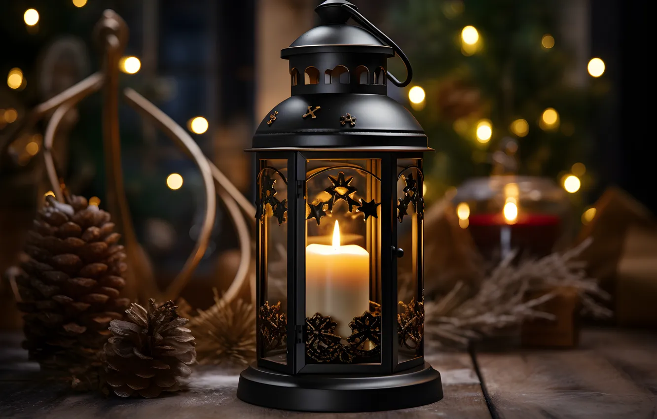 Photo wallpaper winter, snow, night, new year, Christmas, lights, Christmas, night