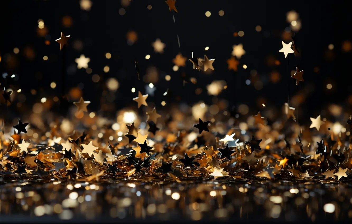 Photo wallpaper stars, decoration, new year, Christmas, golden, black, Christmas, stars
