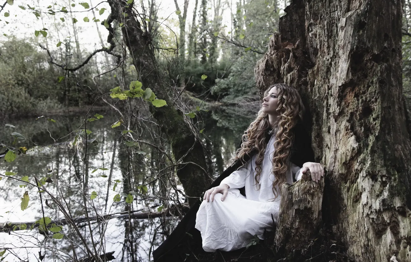 Photo wallpaper girl, trees, pose