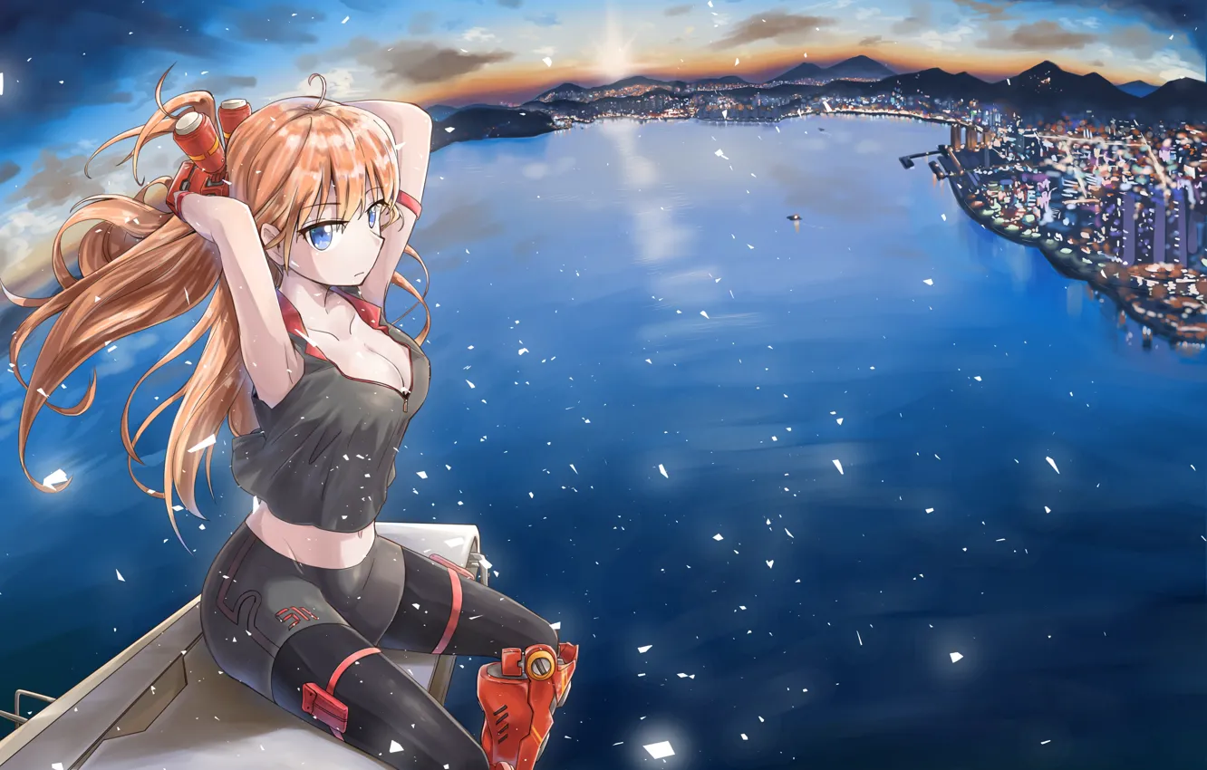 Photo wallpaper sea, girl, anime, art